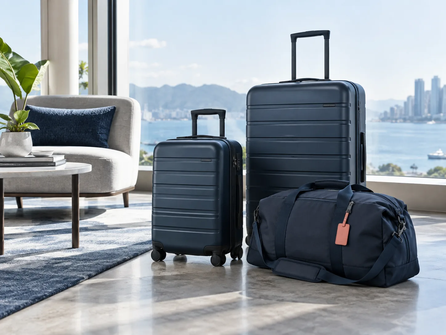 Three unbranded bags arranged beside a window